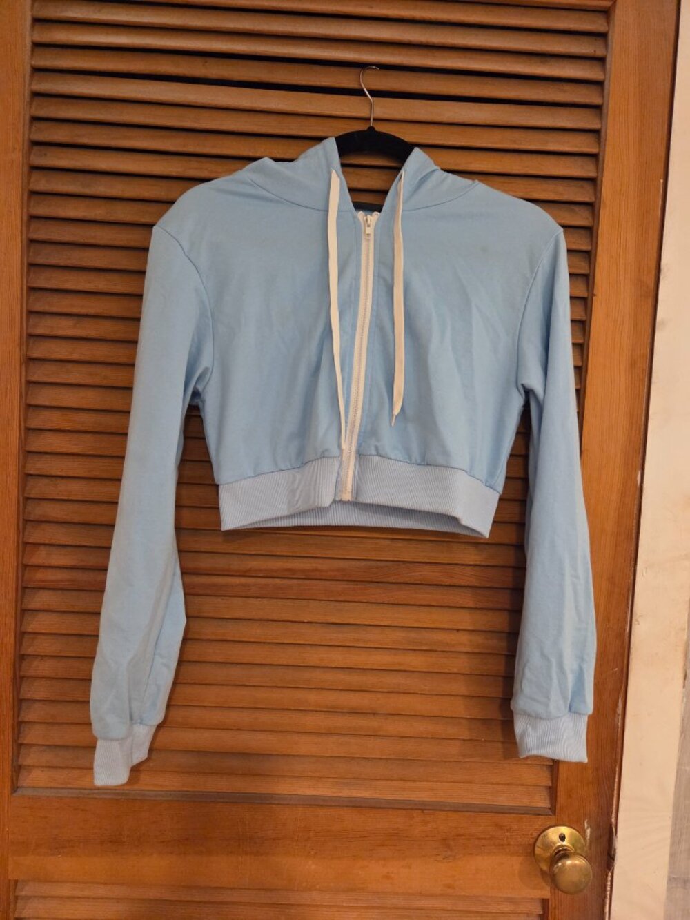 Light blue crop zip front hoodie
